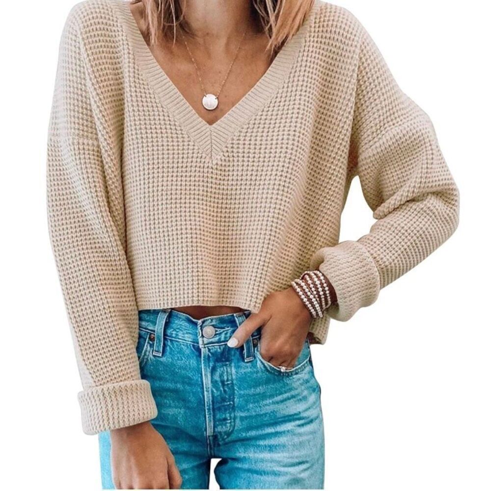 Waffle Knit Cropped Sweater